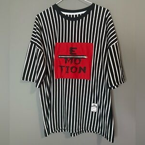 Referee Black/White Striped patterned Shirt with Red Accent “Emotion” graphic